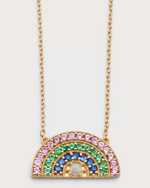 Perfect Sapphire Emerald Rainbow Necklace with Center Opal
